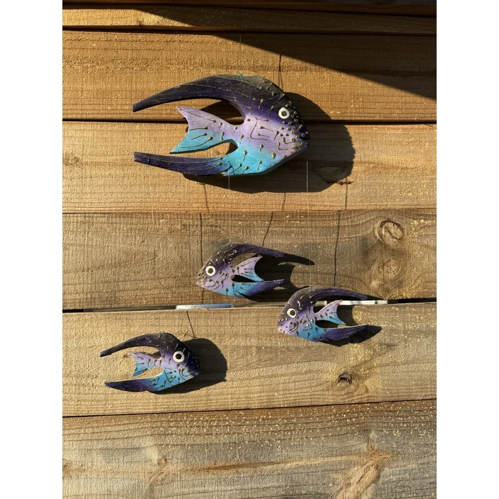 Wooden Hanging‎ Decorative Hand Carved Hand Painted Fish Vintage Jamaica